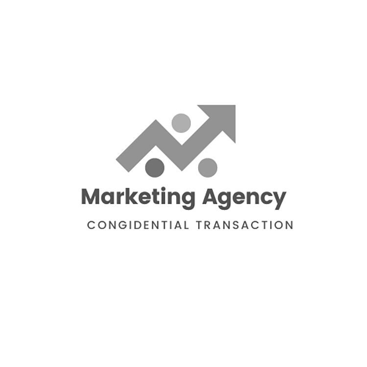 Marketing Agency Congidential Transaction Logo of a bending arrow with 3 dots