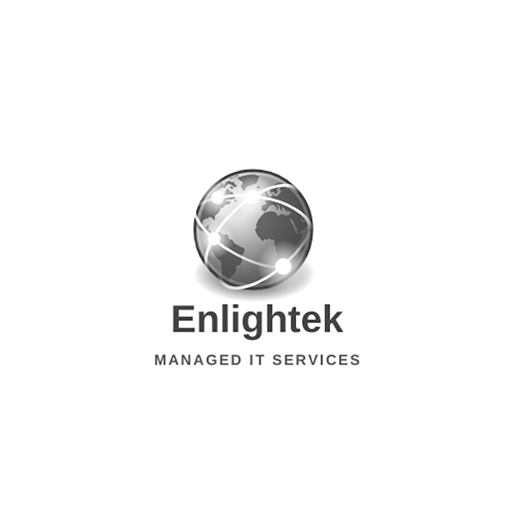 Enlightek Managed IT Services Logo with a globe and a graphic overlay signifying connection
