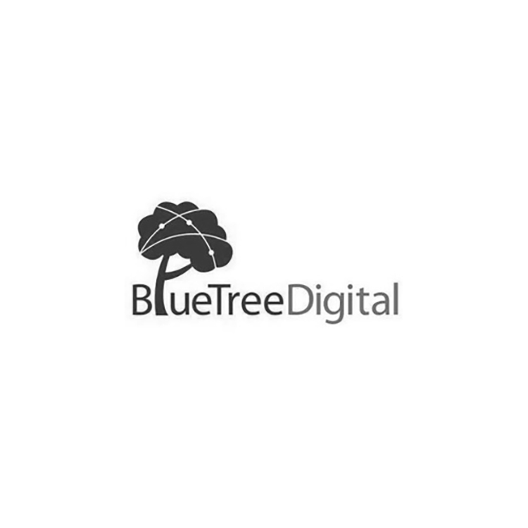 Blue Tree Digital Logo with a tree growing out of the letter "L" and a graphic that signifies connection